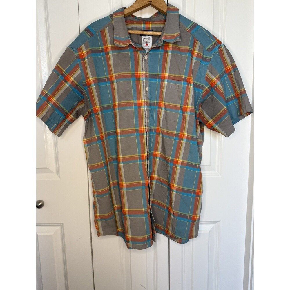 Patagonia Mens XLarge Rainbow Plaid Organic Cotton Short Sleeve Button Shirt